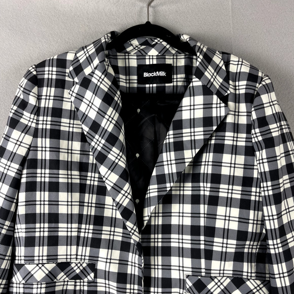 Blackmilk Plaid Tartan Blazer Jacket Womens 12/16 Lined Open Front Academia - Picture 2 of 15